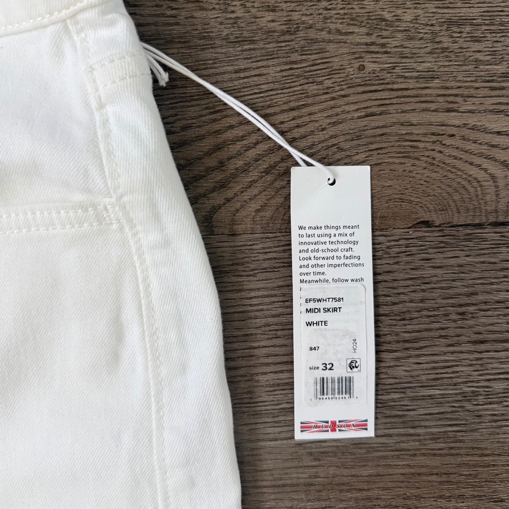 Hudson‎ White Denim Midi Skirt Size 32 NWT High Rise Front Slit Stretch Cotton - Picture 8 of 11